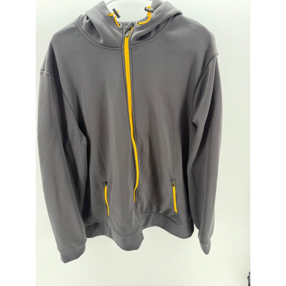 Tek Gear Full Zip Hoodie Mens XL Grey Yellow Good Fleece Lined Activewear